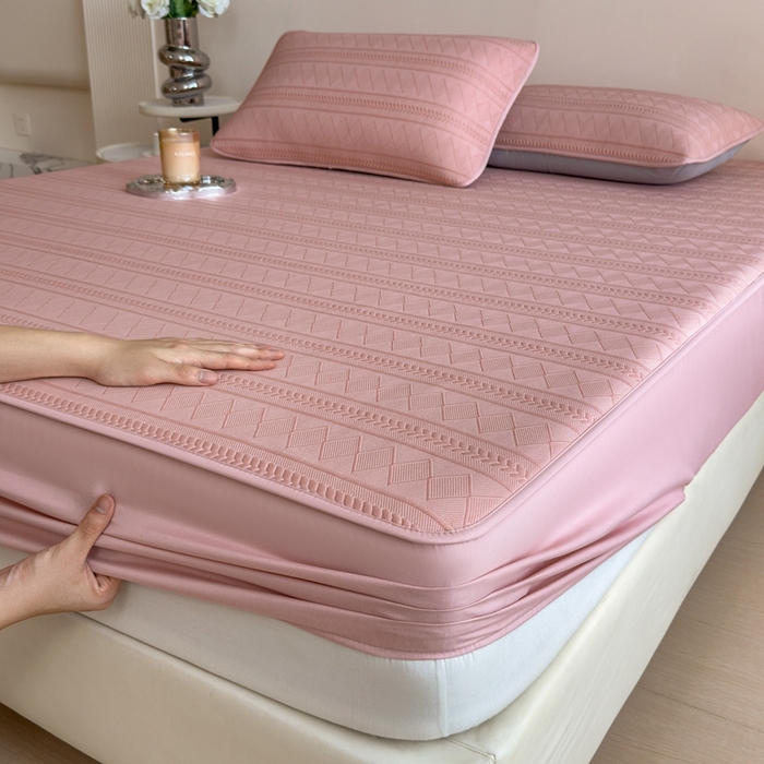 91家纺网 家纺一手货源 找家纺 （总）莱家富 2025新款A类柔感彩绒棉夹棉床笠三件套床笠单件单床笠-素菱笺系列