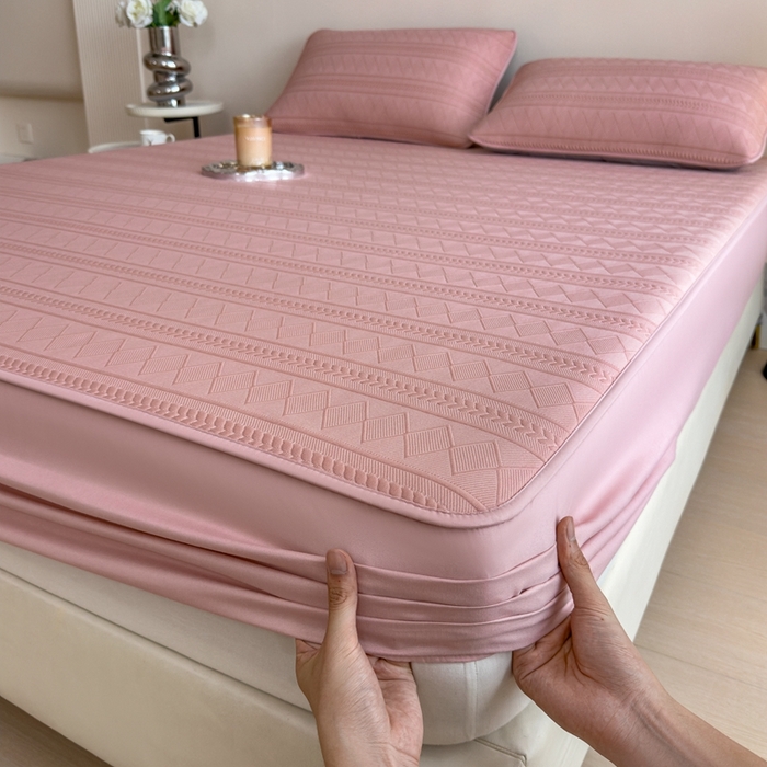 91家纺网 家纺一手货源 找家纺 莱家富 2025新款A类柔感彩绒棉夹棉床笠三件套床笠单件单床笠-素菱笺系列 素菱笺-豆沙奶昔