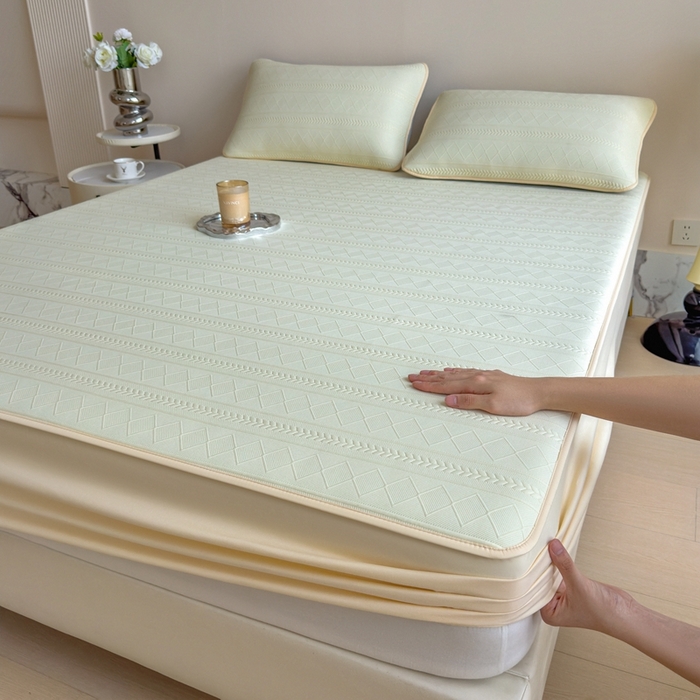 91家纺网 家纺一手货源 找家纺 （总）莱家富 2025新款A类柔感彩绒棉夹棉床笠三件套床笠单件单床笠-素菱笺系列