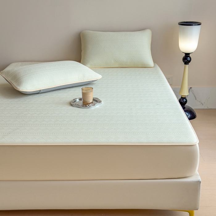 91家纺网 家纺一手货源 找家纺 莱家富 2025新款A类柔感彩绒棉夹棉床笠三件套床笠单件单床笠-素菱笺系列 素菱笺-麦浪黄