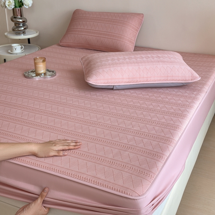 91家纺网 家纺一手货源 找家纺 （总）莱家富 2025新款A类柔感彩绒棉夹棉床笠三件套床笠单件单床笠-素菱笺系列