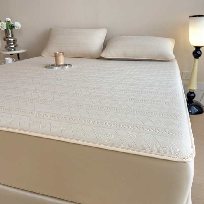 91家纺网 家纺一手货源 找家纺 莱家富 2025新款A类柔感彩绒棉夹棉床笠三件套床笠单件单床笠-素菱笺系列 素菱笺-麦米黄