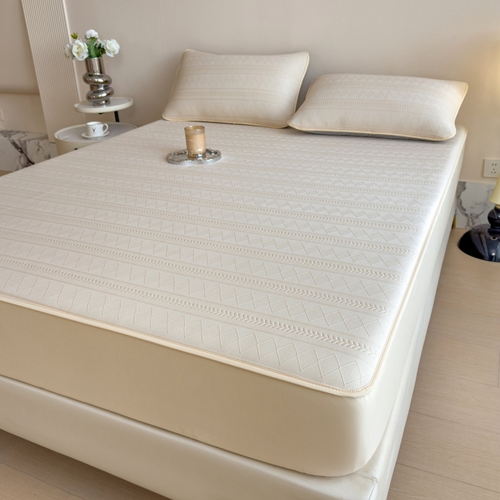 91家纺网 家纺一手货源 找家纺 莱家富 2025新款A类柔感彩绒棉夹棉床笠三件套床笠单件单床笠-素菱笺系列 素菱笺-麦米黄