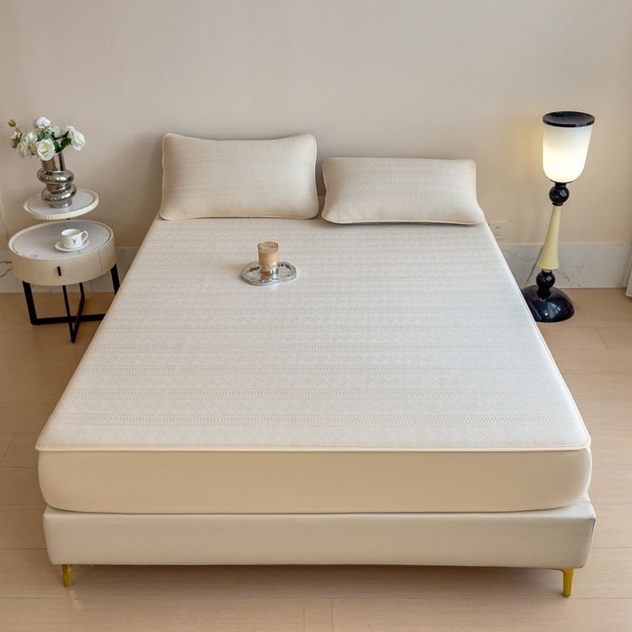 91家纺网 家纺一手货源 找家纺 莱家富 2025新款A类柔感彩绒棉夹棉床笠三件套床笠单件单床笠-素菱笺系列 素菱笺-麦米黄