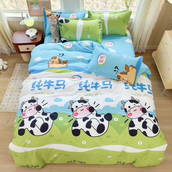 91家纺网 家纺一手货源 找家纺 乐居坊 2025新款开学季亲肤棉透气印花芦荟棉四件套（大床） 纯牛马