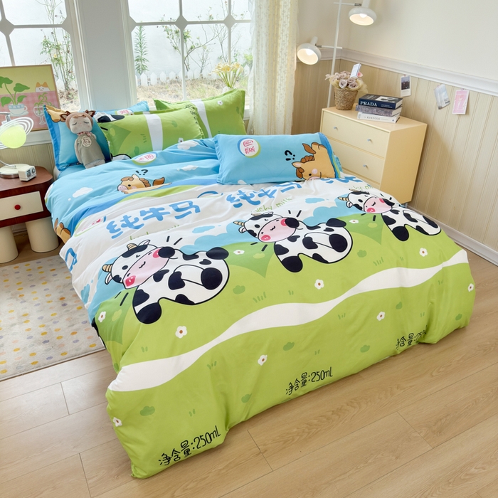 91家纺网 家纺一手货源 找家纺 乐居坊 2025新款开学季亲肤棉透气印花芦荟棉四件套（大床） 纯牛马