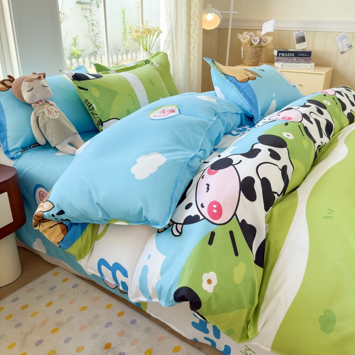 乐居坊 2025新款开学季亲肤棉透气印花芦荟棉四件套（大床） 纯牛马