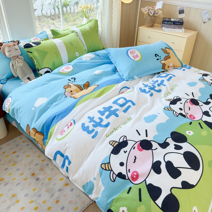 91家纺网 家纺一手货源 找家纺 乐居坊 2025新款开学季亲肤棉透气印花芦荟棉四件套（大床） 纯牛马