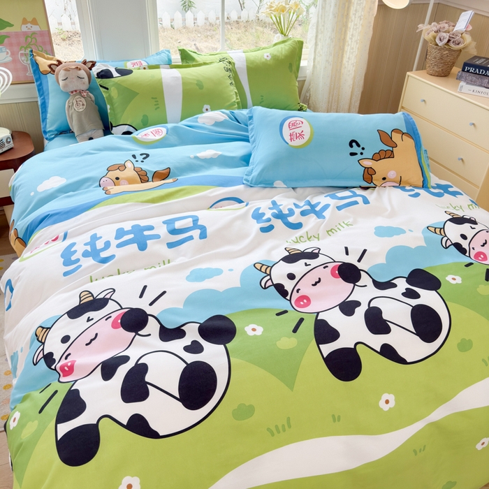 91家纺网 家纺一手货源 找家纺 乐居坊 2025新款开学季亲肤棉透气印花芦荟棉四件套（大床） 纯牛马