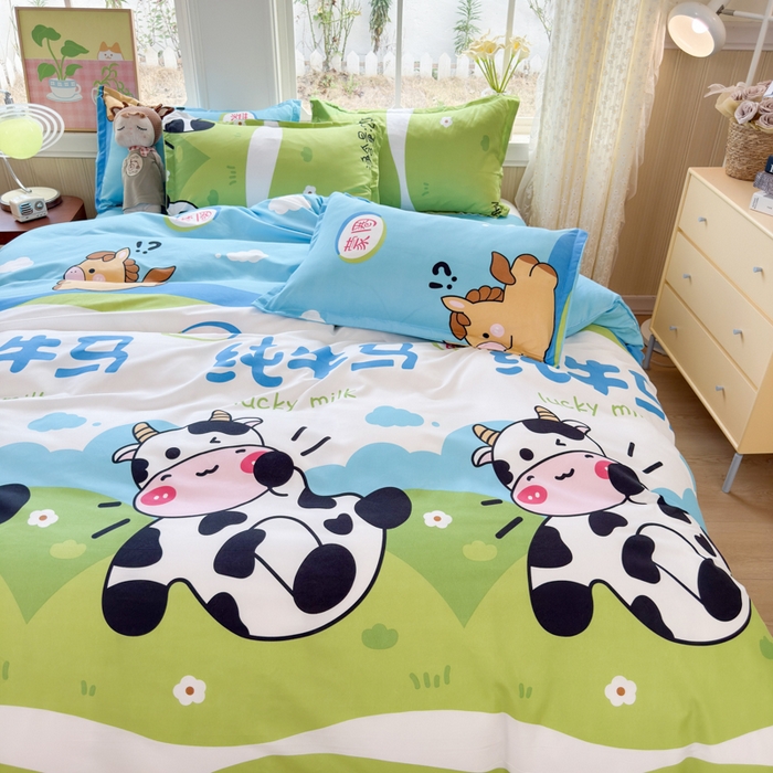 91家纺网 家纺一手货源 找家纺 乐居坊 2025新款开学季亲肤棉透气印花芦荟棉四件套（大床） 纯牛马