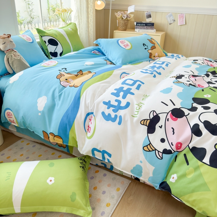 91家纺网 家纺一手货源 找家纺 乐居坊 2025新款开学季亲肤棉透气印花芦荟棉四件套（大床） 纯牛马