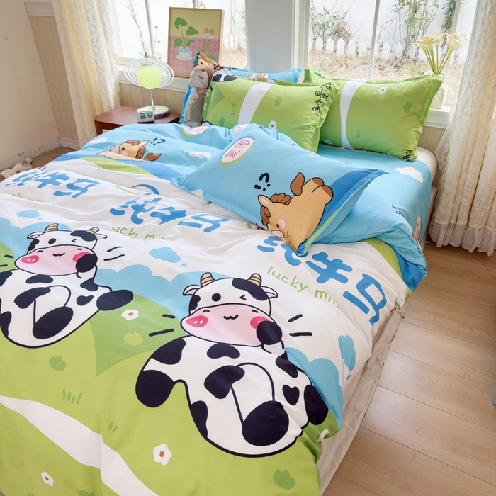 91家纺网 家纺一手货源 找家纺 乐居坊 2025新款开学季亲肤棉透气印花芦荟棉四件套（大床） 纯牛马