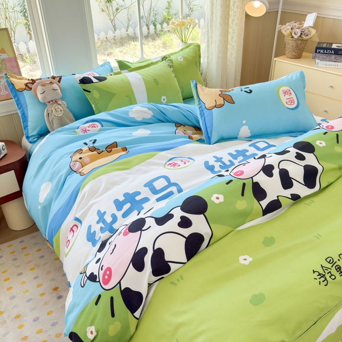 91家纺网 家纺一手货源 找家纺 乐居坊 2025新款开学季亲肤棉透气印花芦荟棉四件套（大床） 纯牛马