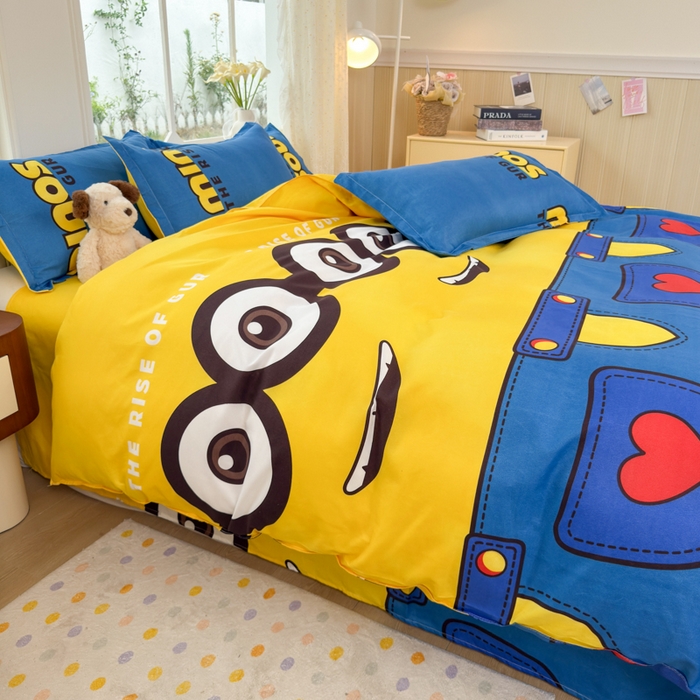 91家纺网 家纺一手货源 找家纺 乐居坊 2025新款开学季亲肤棉透气印花芦荟棉四件套（大床） 大眼萌