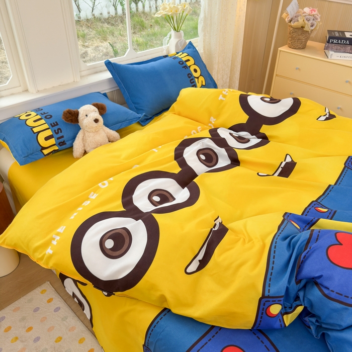 91家纺网 家纺一手货源 找家纺 乐居坊 2025新款开学季亲肤棉透气印花芦荟棉四件套（大床） 大眼萌