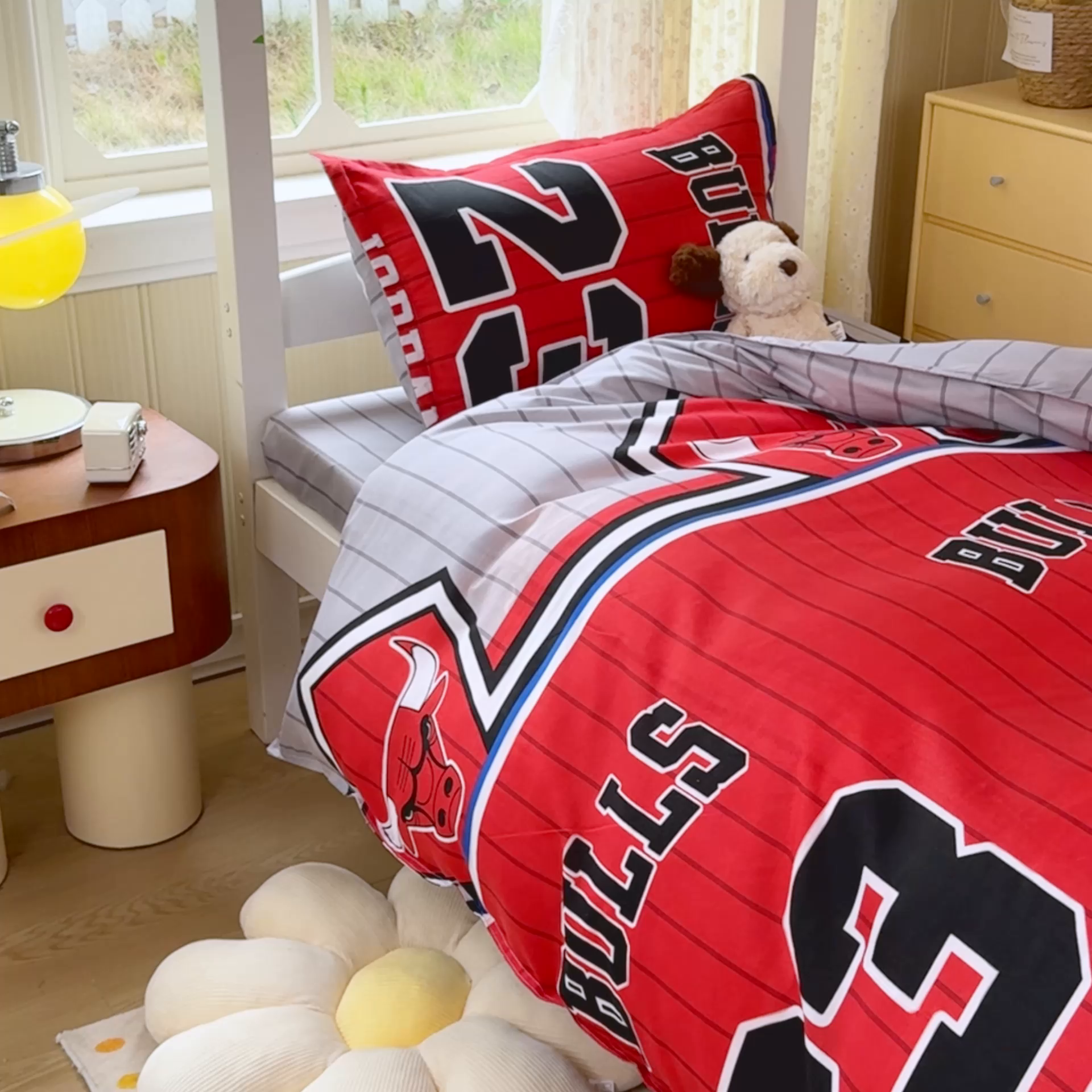 91家纺网 家纺一手货源 找家纺 乐居坊 2025新款开学季亲肤棉透气印花芦荟棉四件套（宿舍床） 篮球之神-主