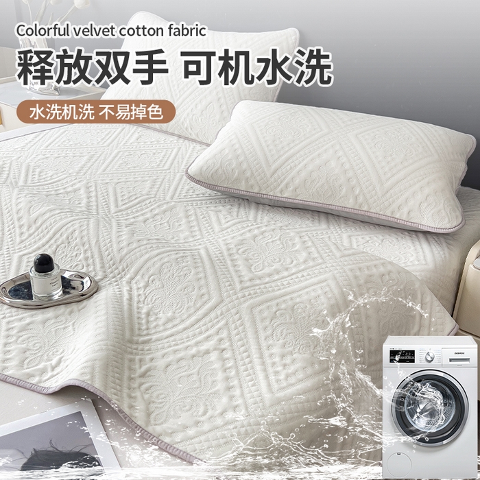 91家纺网 家纺一手货源 找家纺 （总）莱家富 2025新款A类柔感彩绒棉夹棉床垫三件套单床垫-菱影蔓花系列