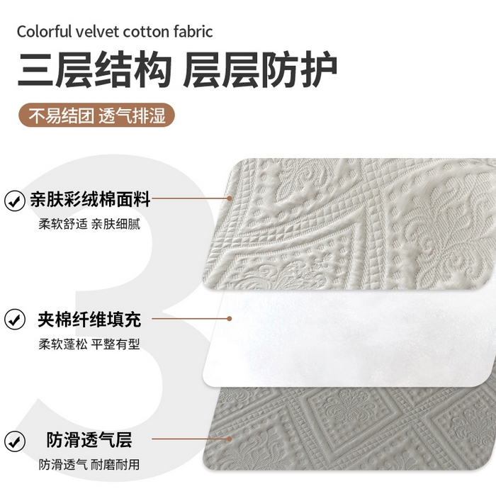 91家纺网 家纺一手货源 找家纺 （总）莱家富 2025新款A类柔感彩绒棉夹棉床垫三件套单床垫-菱影蔓花系列