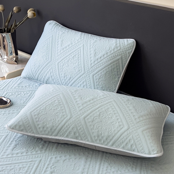 91家纺网 家纺一手货源 找家纺 莱家富 2025新款A类柔感彩绒棉夹棉床垫三件套单床垫-菱影蔓花系列 菱影蔓花-淡雅蓝床垫