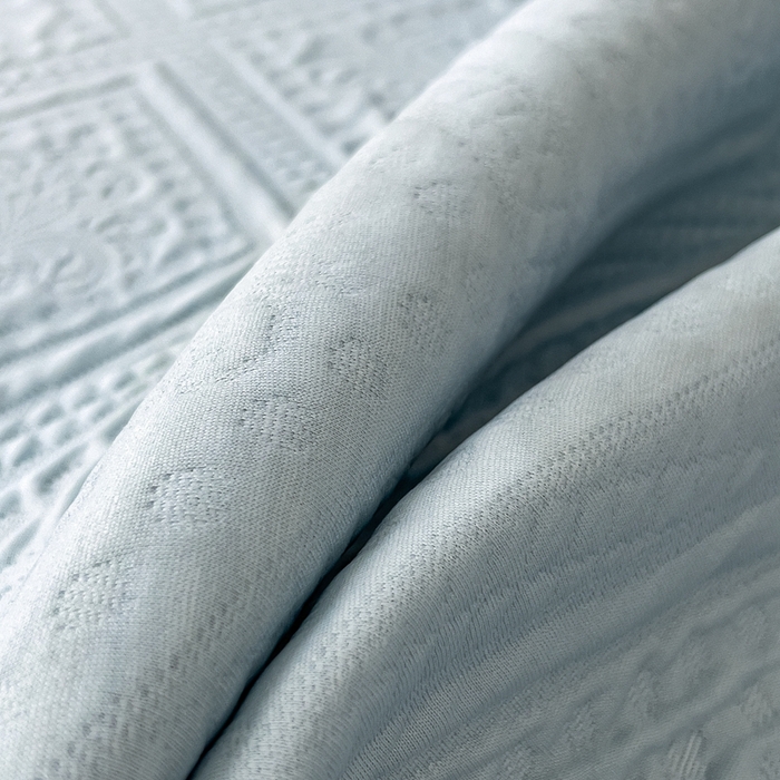91家纺网 家纺一手货源 找家纺 莱家富 2025新款A类柔感彩绒棉夹棉床垫三件套单床垫-菱影蔓花系列 菱影蔓花-淡雅蓝床垫