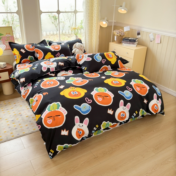 91家纺网 家纺一手货源 找家纺 乐居坊 2025新款开学季亲肤棉透气印花芦荟棉四件套（大床） 胡萝卜兵