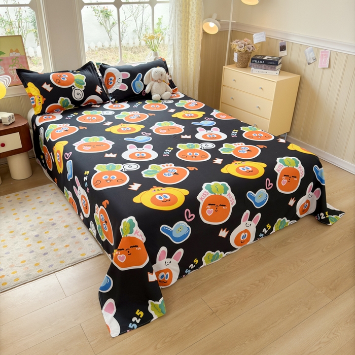 91家纺网 家纺一手货源 找家纺 乐居坊 2025新款开学季亲肤棉透气印花芦荟棉四件套（大床） 胡萝卜兵