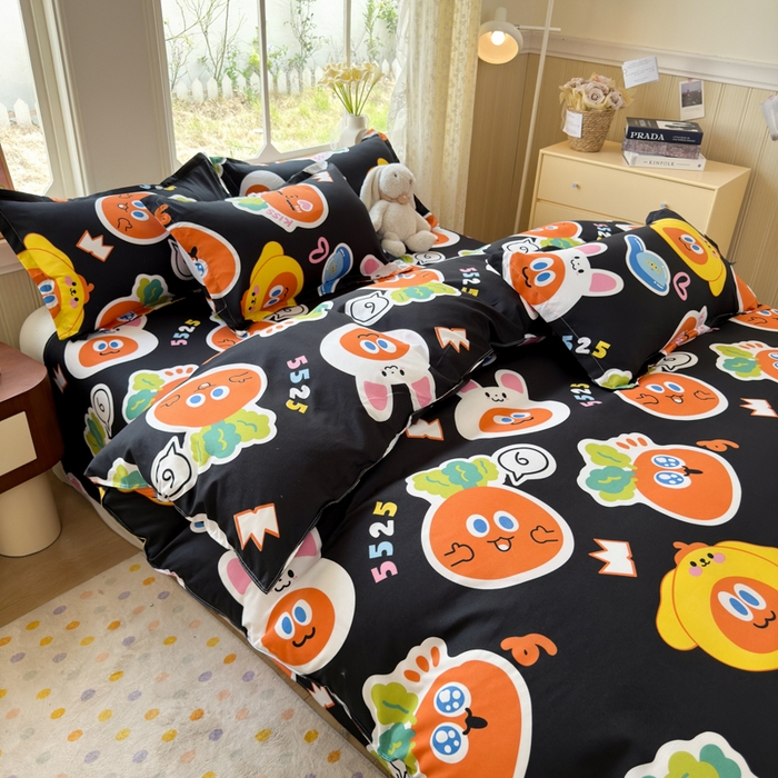 91家纺网 家纺一手货源 找家纺 乐居坊 2025新款开学季亲肤棉透气印花芦荟棉四件套（大床） 胡萝卜兵