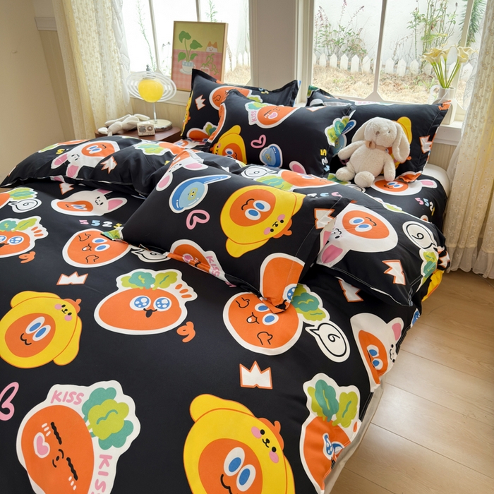 91家纺网 家纺一手货源 找家纺 乐居坊 2025新款开学季亲肤棉透气印花芦荟棉四件套（大床） 胡萝卜兵