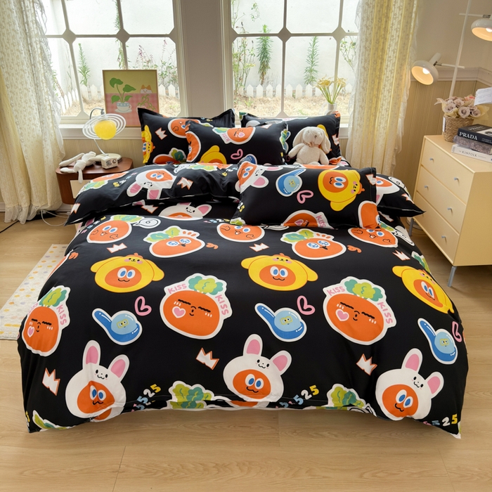 91家纺网 家纺一手货源 找家纺 乐居坊 2025新款开学季亲肤棉透气印花芦荟棉四件套（大床） 胡萝卜兵