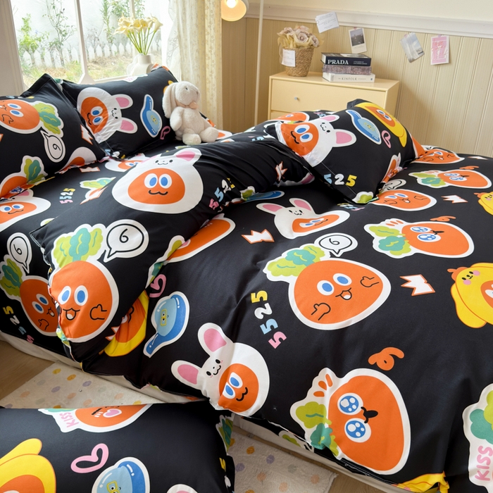 91家纺网 家纺一手货源 找家纺 乐居坊 2025新款开学季亲肤棉透气印花芦荟棉四件套（大床） 胡萝卜兵