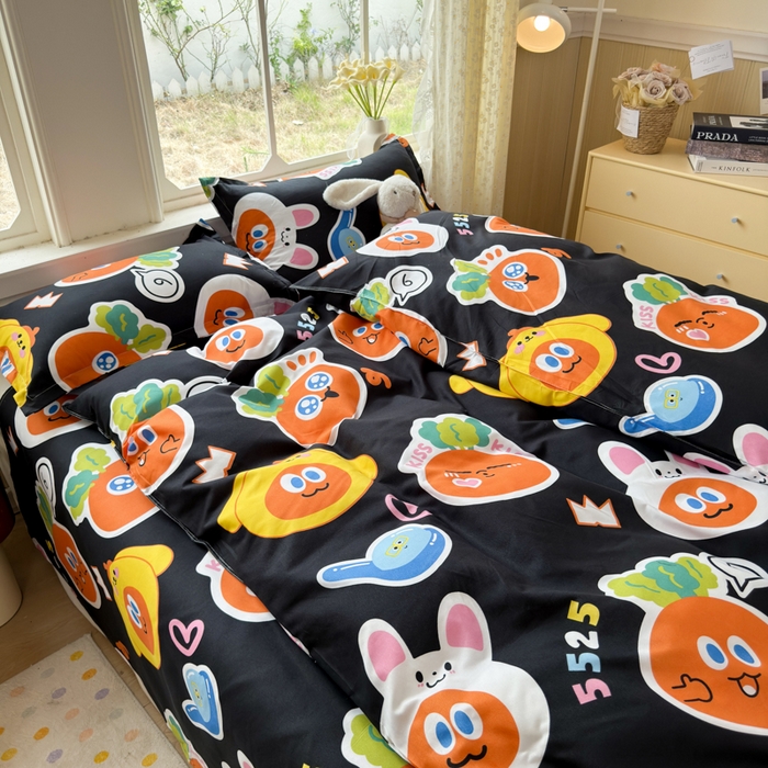 91家纺网 家纺一手货源 找家纺 乐居坊 2025新款开学季亲肤棉透气印花芦荟棉四件套（大床） 胡萝卜兵