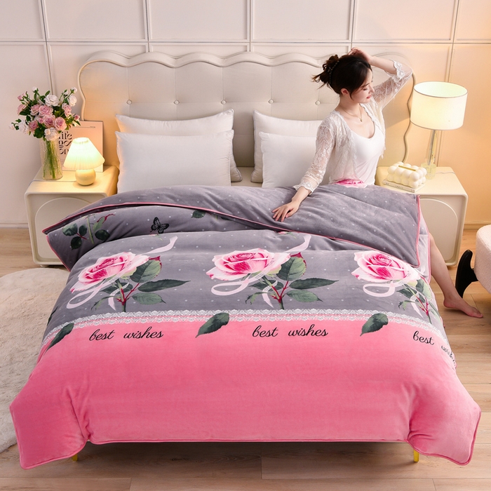 绒宴2025新230克特厚款印花牛奶绒单被套法莱绒金貂被套单件 玫瑰庄园