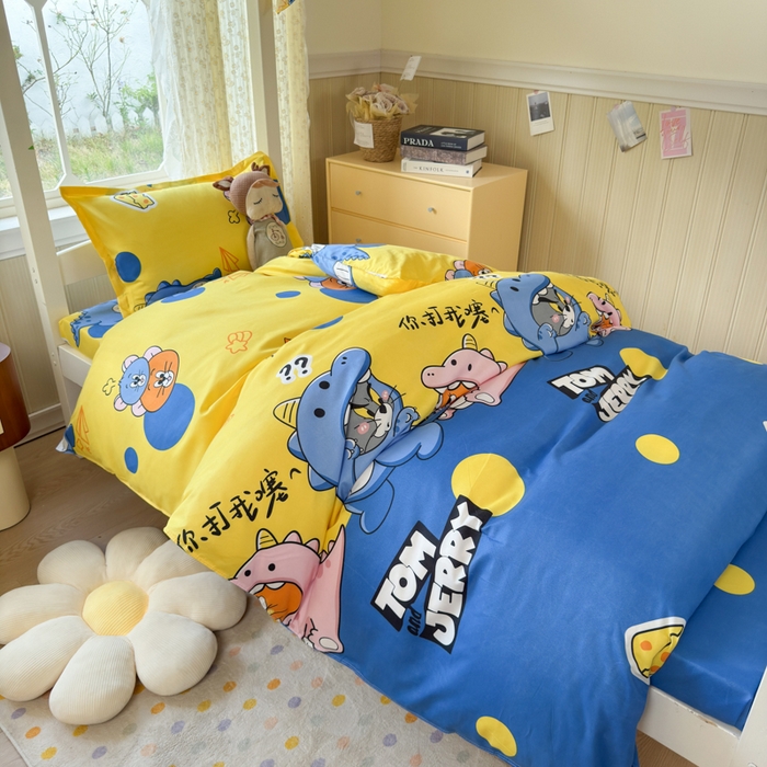 91家纺网 家纺一手货源 找家纺 乐居坊 2025新款开学季亲肤棉透气印花芦荟棉四件套（宿舍床） 你打我噻