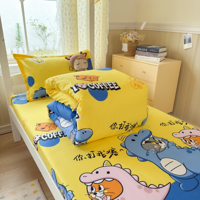 91家纺网 家纺一手货源 找家纺 乐居坊 2025新款开学季亲肤棉透气印花芦荟棉四件套（宿舍床） 你打我噻