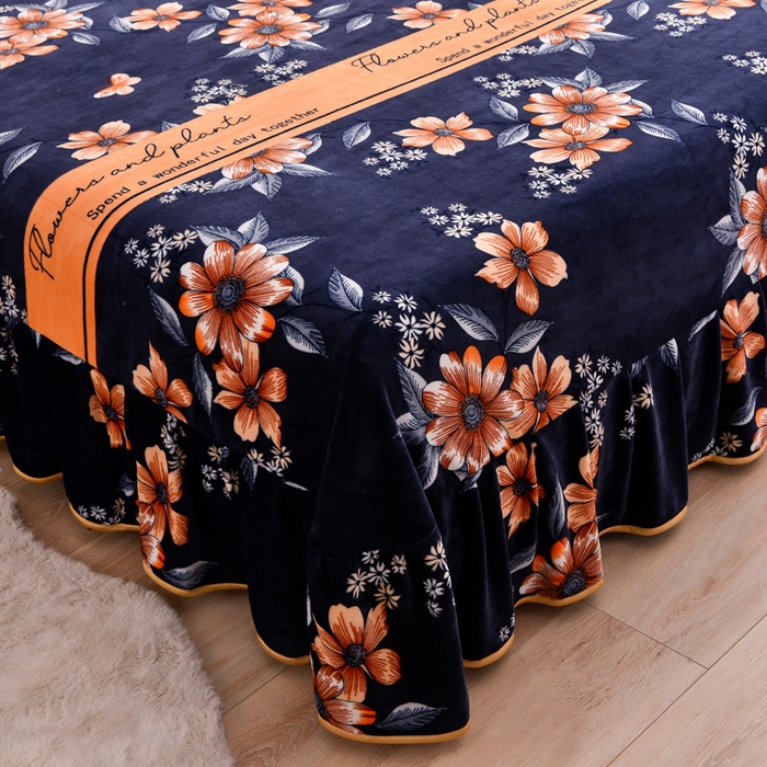 91家纺网 家纺一手货源 找家纺 绒宴 2025新款8.5斤牛奶绒金貂法莱绒床裙款保暖四件套 花海