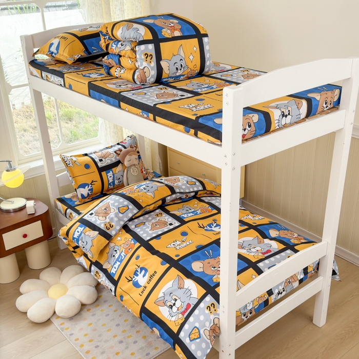 91家纺网 家纺一手货源 找家纺 乐居坊 2025新款开学季亲肤棉透气印花芦荟棉四件套（宿舍床） 汤姆与杰瑞