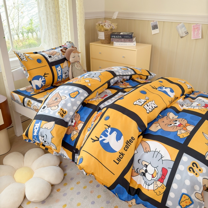 91家纺网 家纺一手货源 找家纺 乐居坊 2025新款开学季亲肤棉透气印花芦荟棉四件套（宿舍床） 汤姆与杰瑞