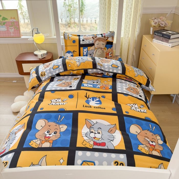 91家纺网 家纺一手货源 找家纺 乐居坊 2025新款开学季亲肤棉透气印花芦荟棉四件套（宿舍床） 汤姆与杰瑞