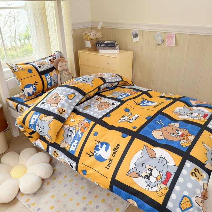 91家纺网 家纺一手货源 找家纺 乐居坊 2025新款开学季亲肤棉透气印花芦荟棉四件套（宿舍床） 汤姆与杰瑞