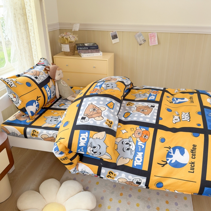 91家纺网 家纺一手货源 找家纺 乐居坊 2025新款开学季亲肤棉透气印花芦荟棉四件套（宿舍床） 汤姆与杰瑞