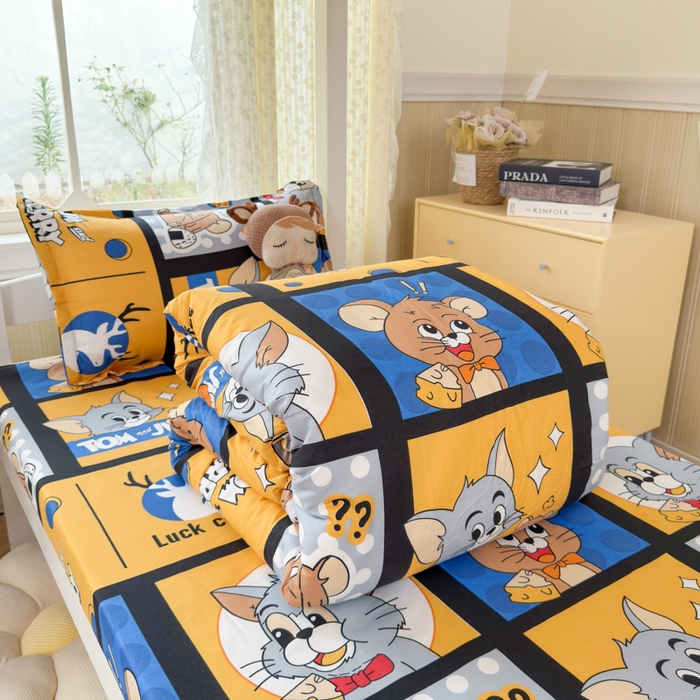 91家纺网 家纺一手货源 找家纺 乐居坊 2025新款开学季亲肤棉透气印花芦荟棉四件套（宿舍床） 汤姆与杰瑞