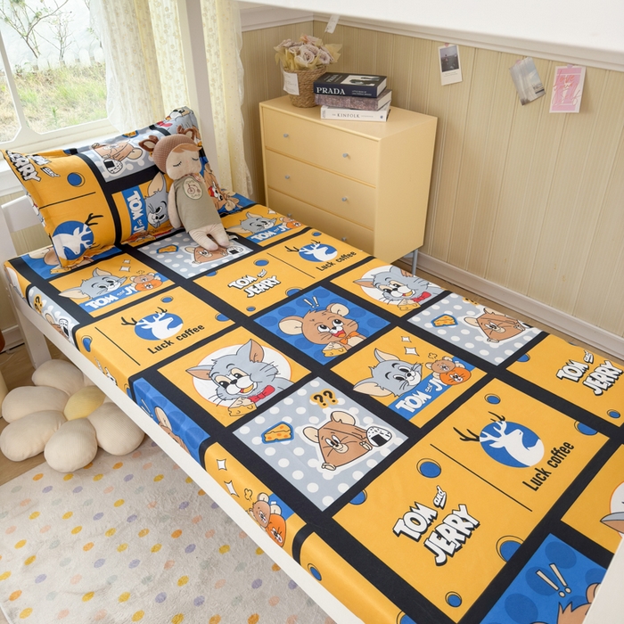 91家纺网 家纺一手货源 找家纺 乐居坊 2025新款开学季亲肤棉透气印花芦荟棉四件套（宿舍床） 汤姆与杰瑞