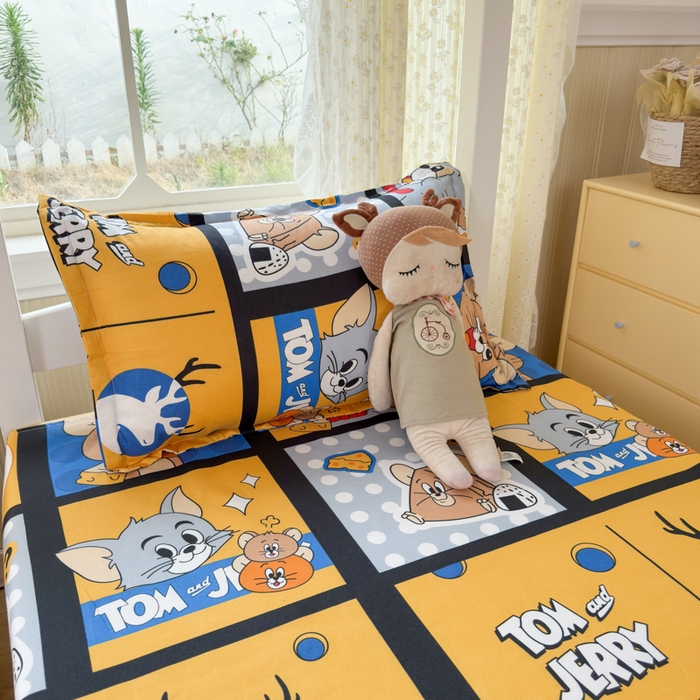 91家纺网 家纺一手货源 找家纺 乐居坊 2025新款开学季亲肤棉透气印花芦荟棉四件套（宿舍床） 汤姆与杰瑞