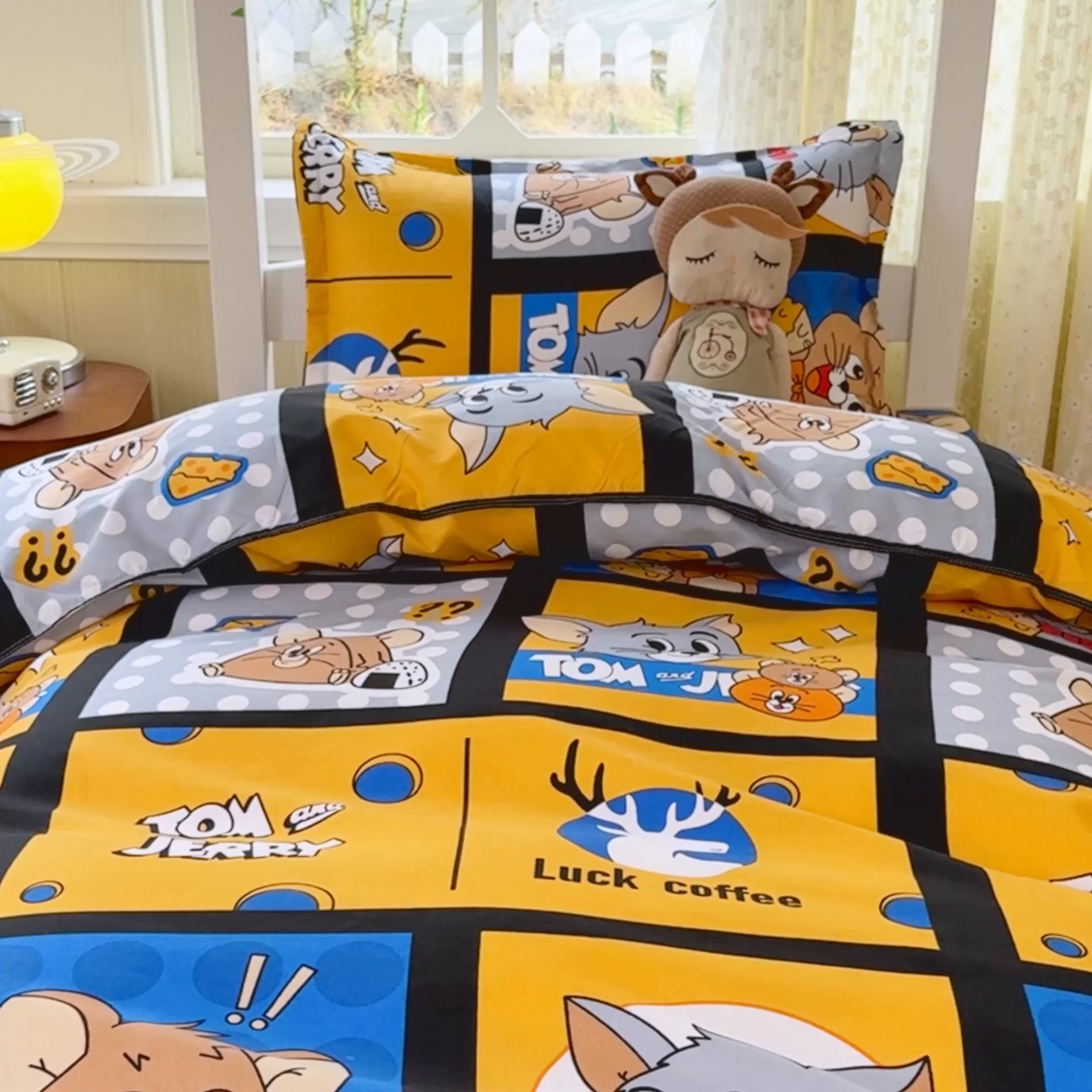 91家纺网 家纺一手货源 找家纺 乐居坊 2025新款开学季亲肤棉透气印花芦荟棉四件套（宿舍床） 汤姆与杰瑞