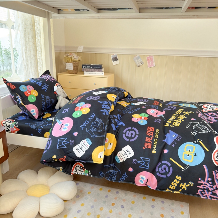 91家纺网 家纺一手货源 找家纺 乐居坊 2025新款开学季亲肤棉透气印花芦荟棉四件套（宿舍床） 五迷老师