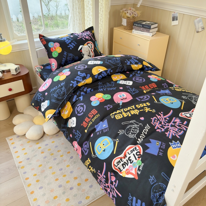 乐居坊 2025新款开学季亲肤棉透气印花芦荟棉四件套（宿舍床） 五迷老师