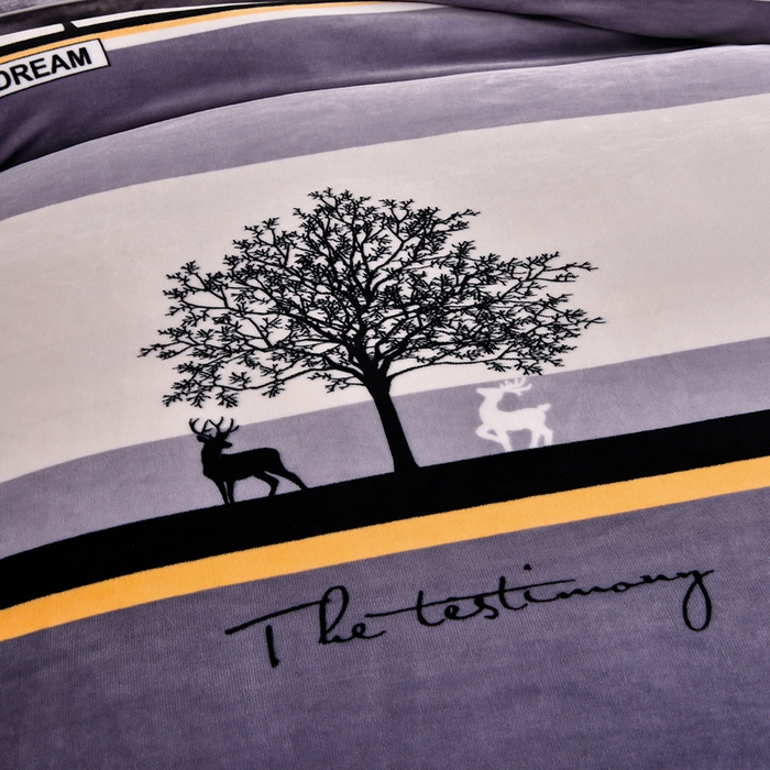 91家纺网 家纺一手货源 找家纺 绒宴 2025新款8.5斤牛奶绒金貂法莱绒床裙款保暖四件套 林中有鹿