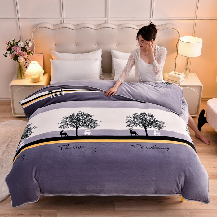 91家纺网 家纺一手货源 找家纺 绒宴 2025新款8.5斤牛奶绒金貂法莱绒床裙款保暖四件套 林中有鹿