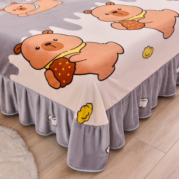 91家纺网 家纺一手货源 找家纺 绒宴 2025新款8.5斤牛奶绒金貂法莱绒床裙款保暖四件套 萌豚卡皮