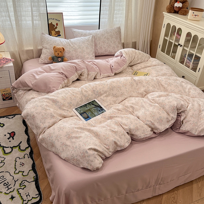 91家纺网 家纺一手货源 找家纺  金梦拉2025新款A类提花人字纹小布袋款四件套柔光浅语